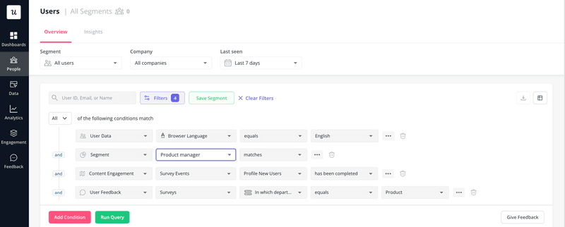 Product manager segment in Userpilot.