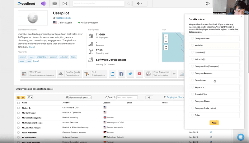 Dealfront in-app survey
