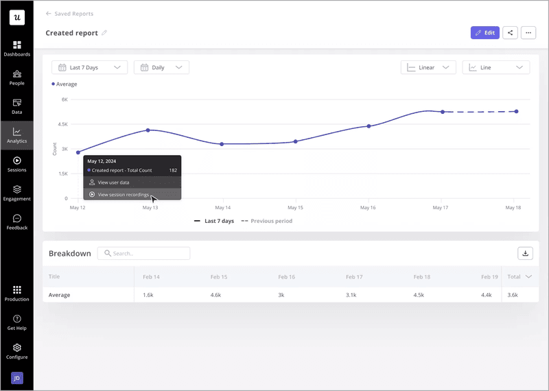 View related session recordings to reports in Userpilot.