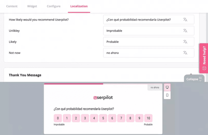 Userpilot’s localization options