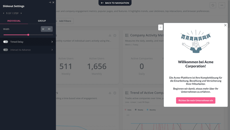 In-app message localization in Userpilot