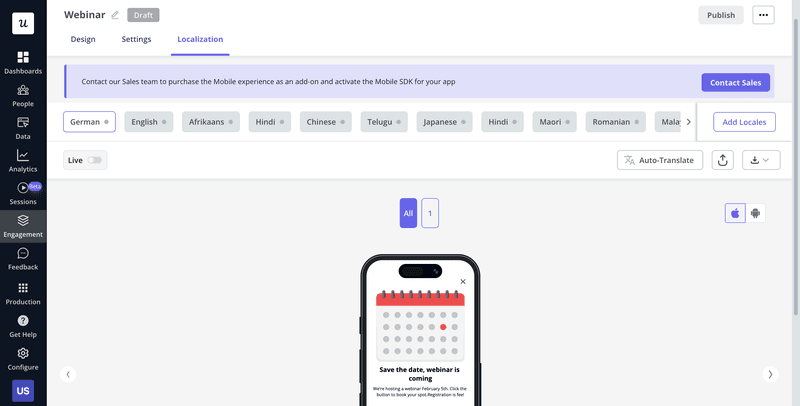 Localize mobile slideout content automatically