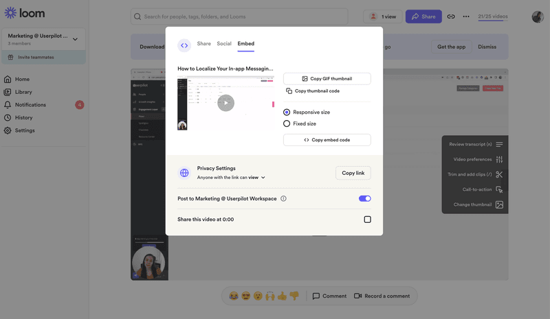 Screenshot of Loom interface