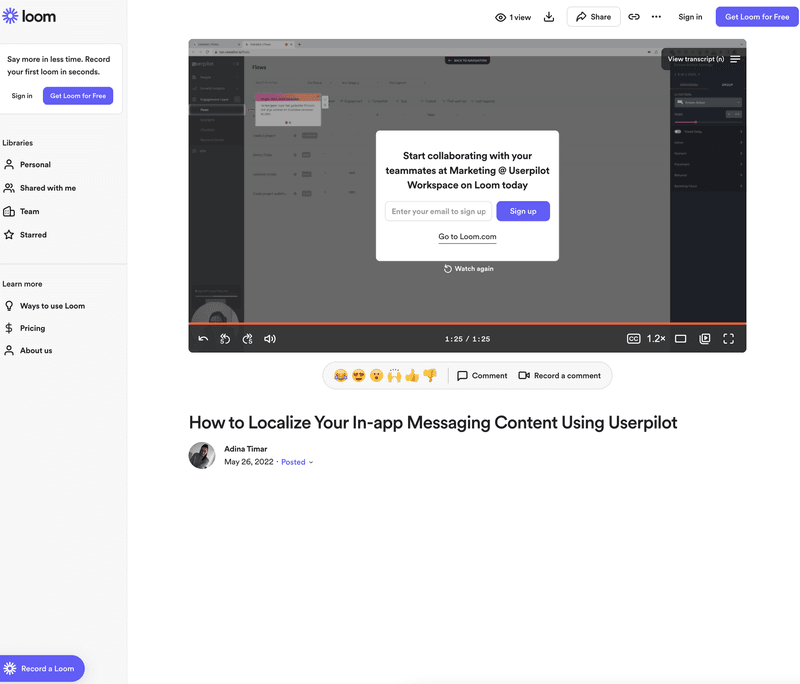 Screenshot of Loom interface
