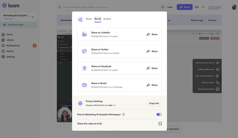 Screenshot of Loom embed approach