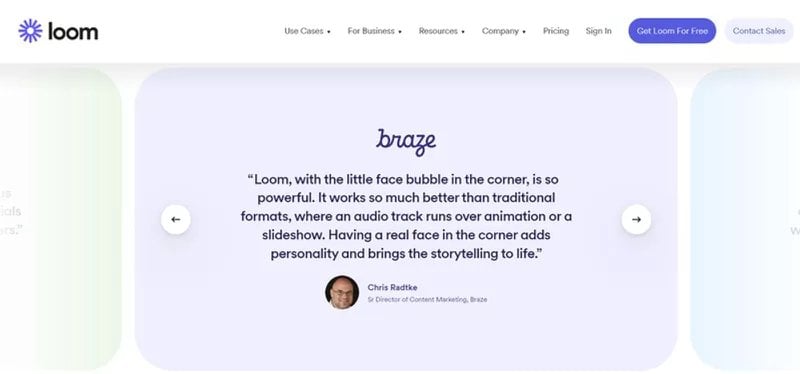 An example of a customer testimonial from Loom