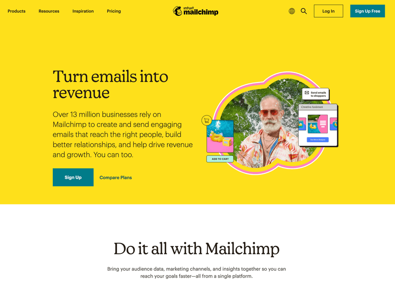 Screenshot of Mailchimp welcome page