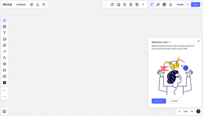 Customer activation rate: Miro welcome screen