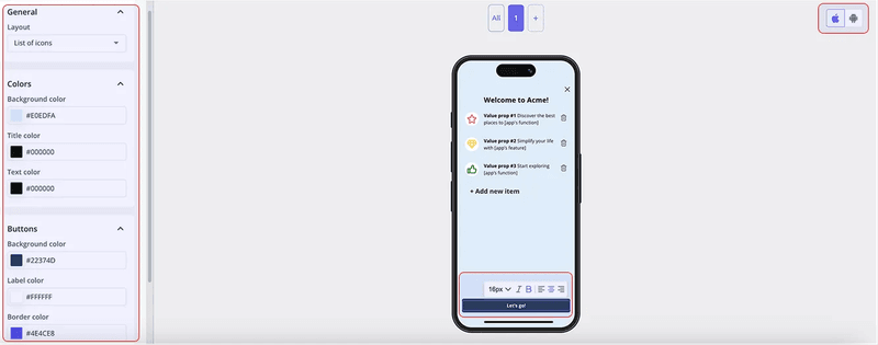 Userpilot mobile slideout editor