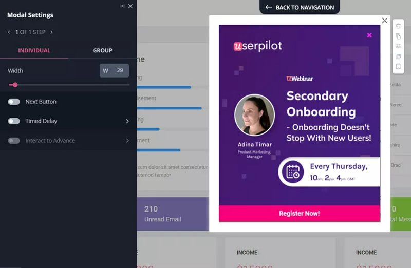 Create webinar invite modals on Userpilot.