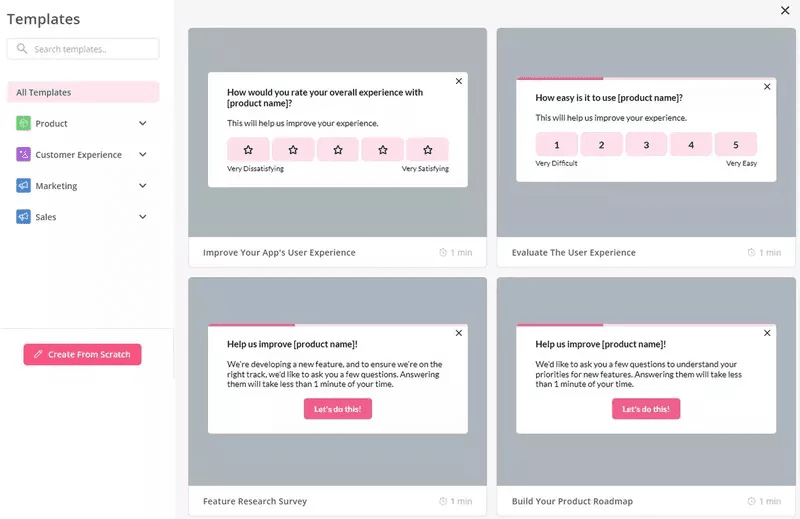 Userpilot provides templates that make the customer feedback collection process easy.
