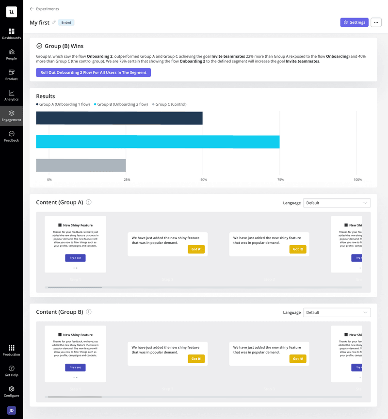 userpilot a/b testing