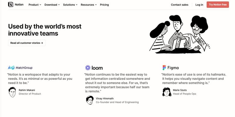 Notion's personalized customer quotes, a conversion rate optimization best practices