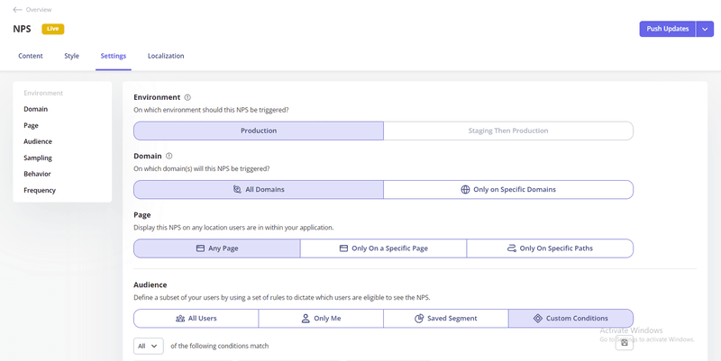 NPS survey settings in Userpilot
