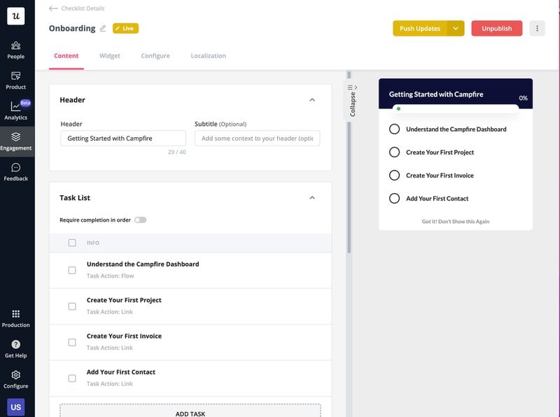 Userpilot onboarding checklist