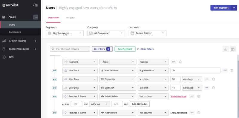 Userpilot power users segmentation