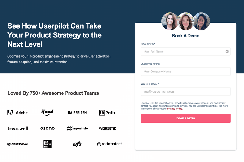 Screenshot of Userpilot sign-up page