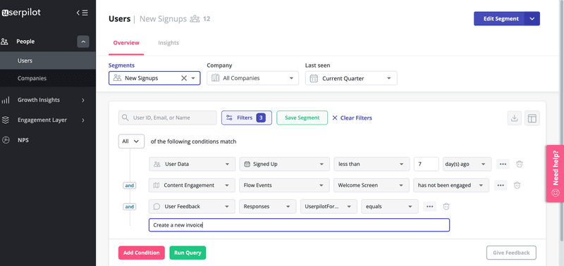 Screenshot of Userpilot segmentation