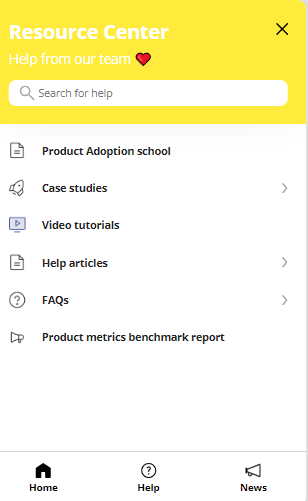 An example of a resource center that helps with product support