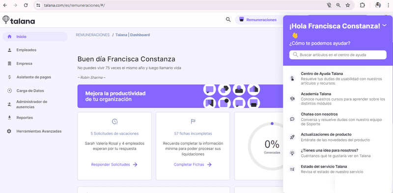 Talana’s resource center created using Userpilot