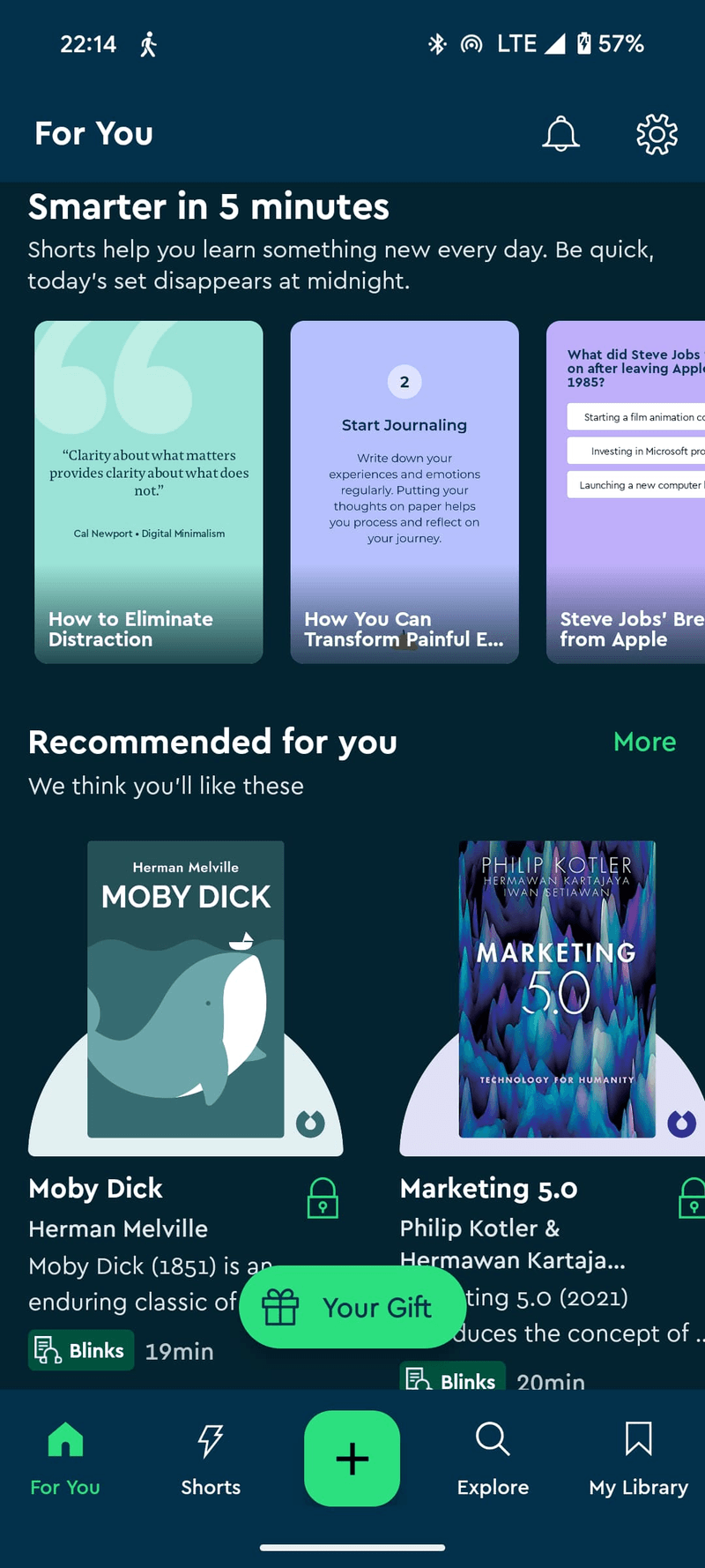 Example of Blinkist’s curated online bookshelf.