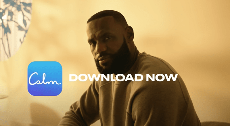 Screenshot of Calm with LeBron James campaign commercial.
