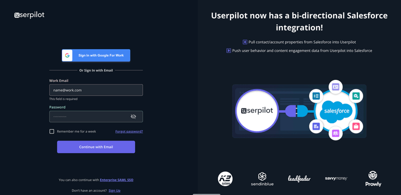 Userpilot signup page design