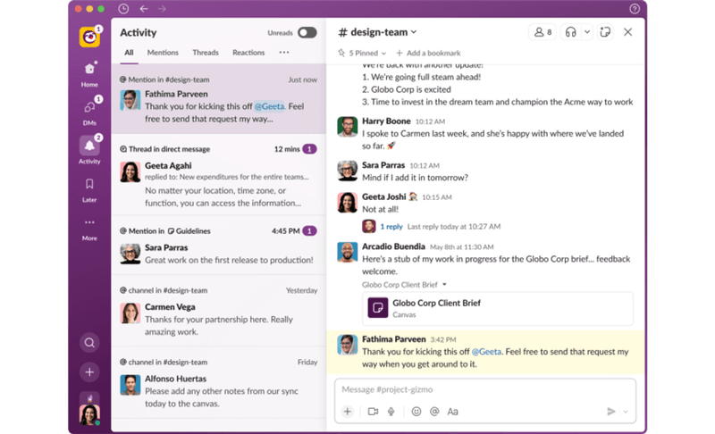 Slack offers an intuitive UI