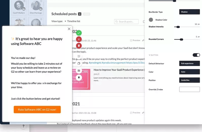 slideout inviting to testimonial customer perceived value in saas