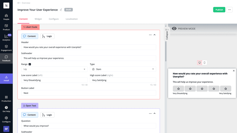 In-app survey for UX research