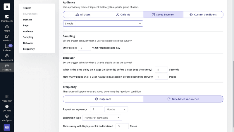 Survey settings in Userpilot