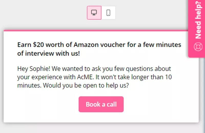 An example of a in-app survey with an incentive