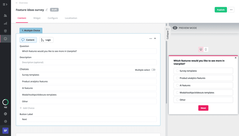 Product discovery techniques: in-app survey