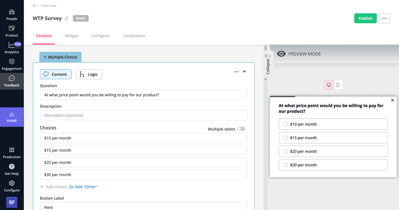 Measuring willingness to Pay: Pricing survey