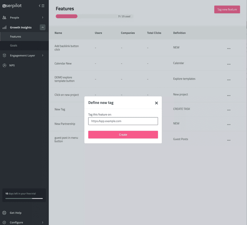 Tag Product Features with Userpilot.