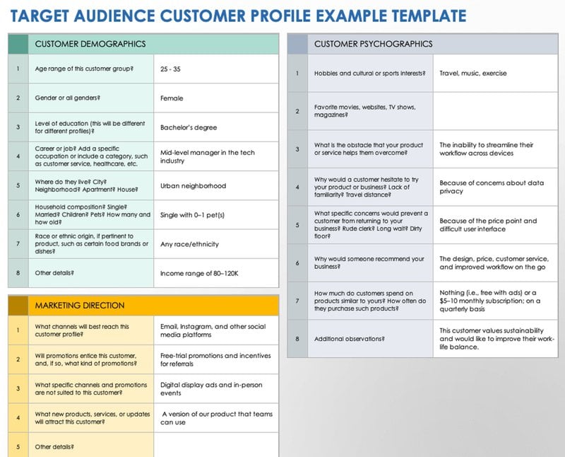 An example of an audience customer profile template