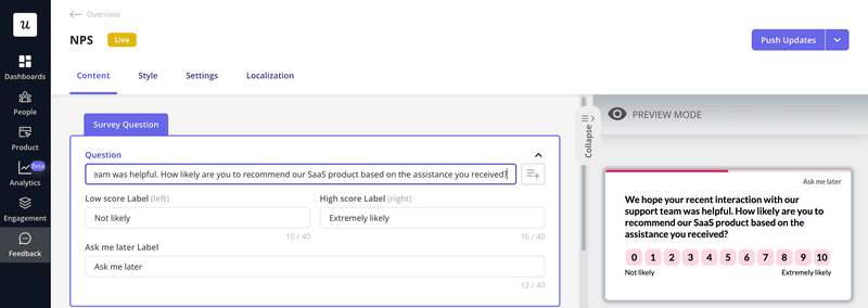 tNPS post-service survey question