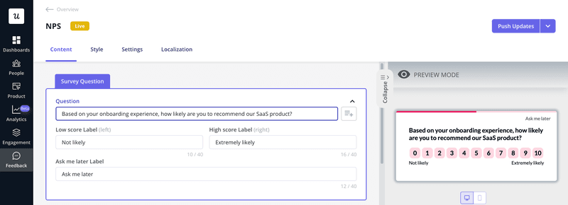 tNPS event-specific survey question