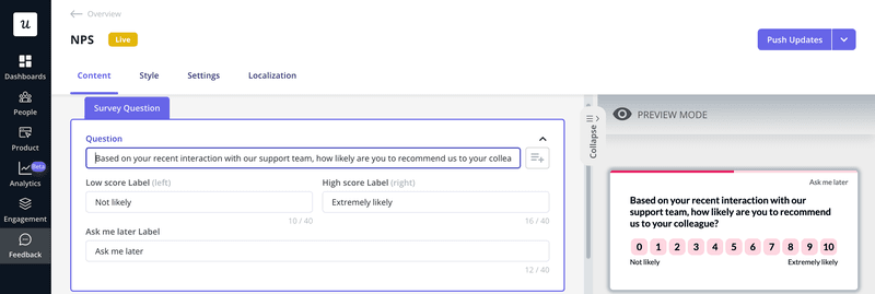 tNPS survey after a customer support interaction