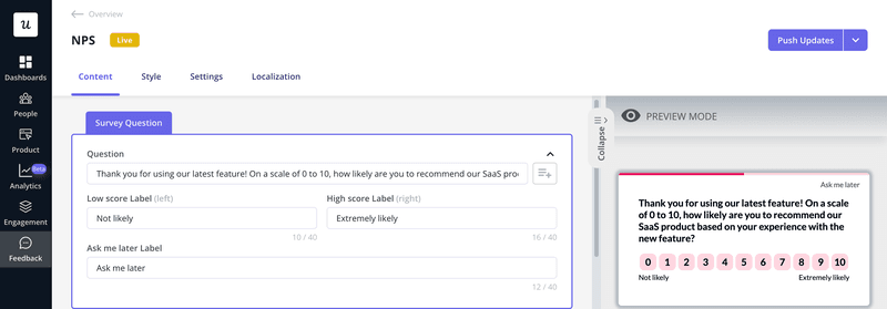 tNPS survey after a new feature release
