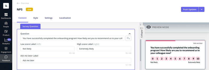tNPS survey after onboarding