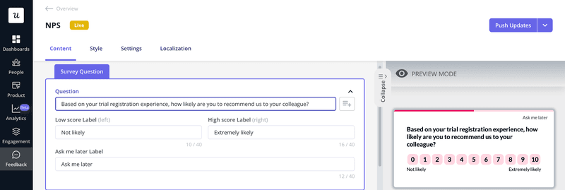 tNPS survey after signup