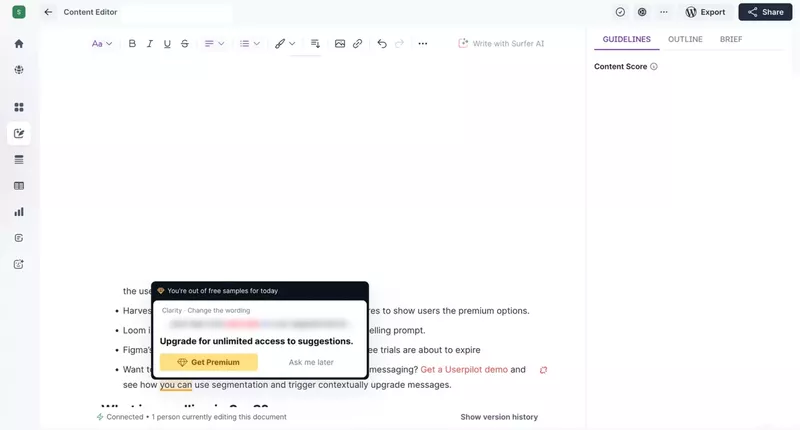 Customer expansion types: Grammarly upsell tooltip