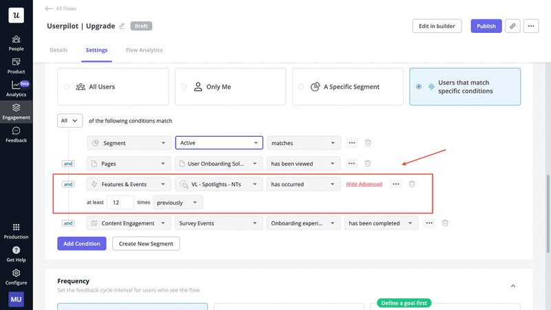 Userpilot contextual in-app upsell prompt