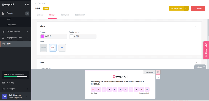 Creating an NPS survey in Userpilot