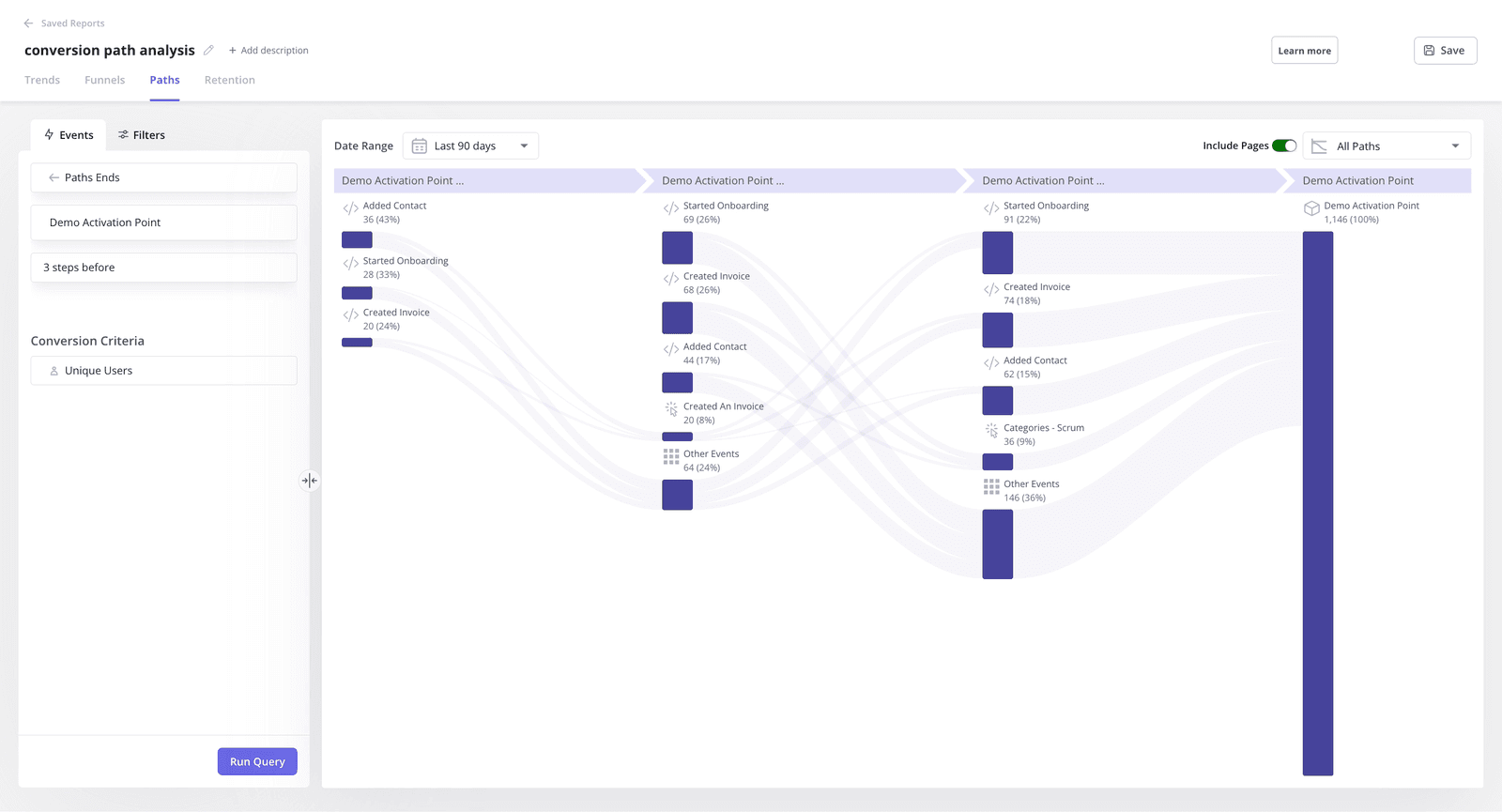 Userpilot path analysis to track user behavior.