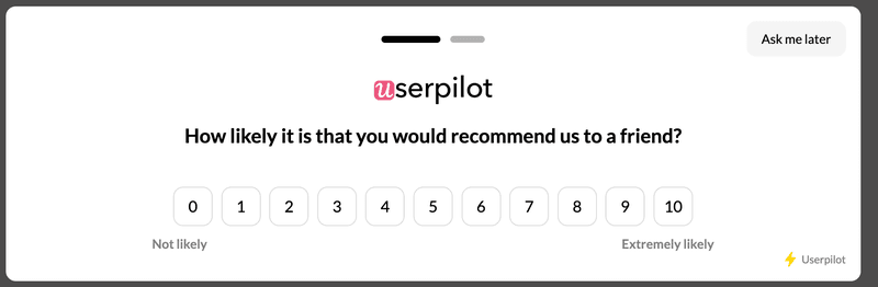 Screenshot of Userpilot survey.