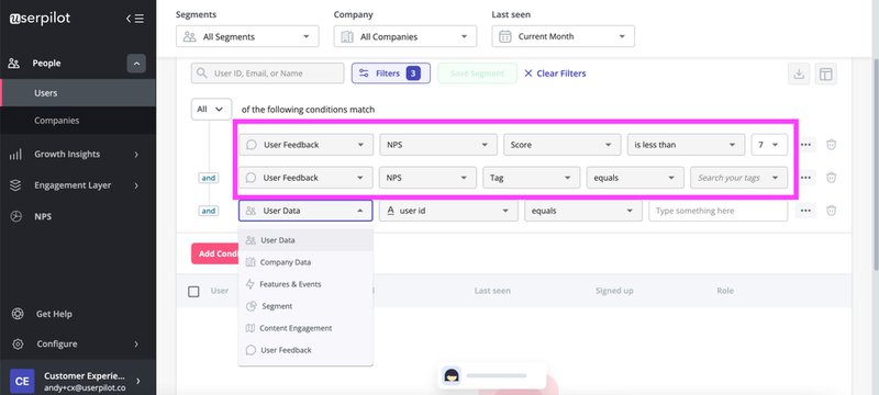 Userpilot detractors segmentation