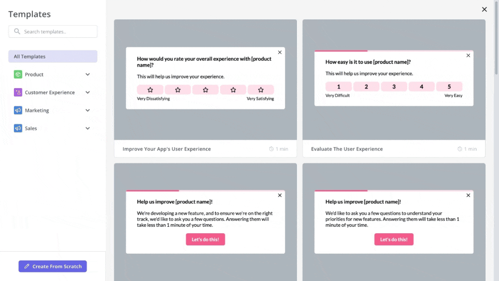 Userpilot survey templates