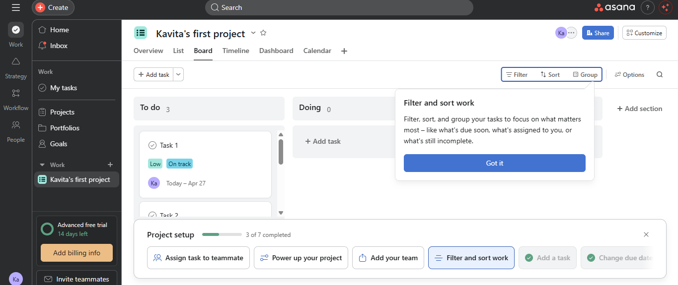 Asana's walkthrough.